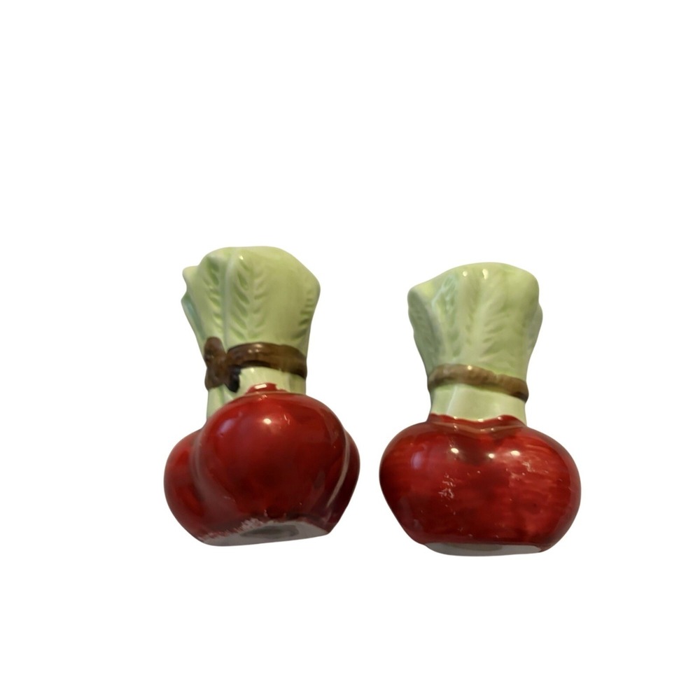 Radish Salt and Pepper Shakers Vegetable Kitschy Red Green Ceramic Set 3.5in